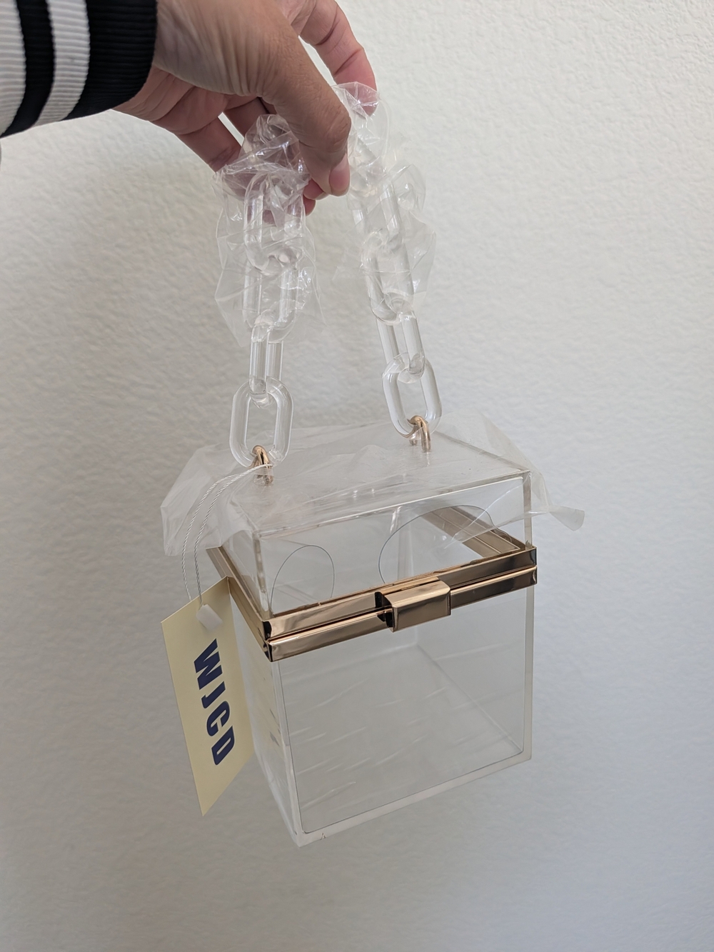 Clear Transparent Mini Box Bag with Gold Trim - Women